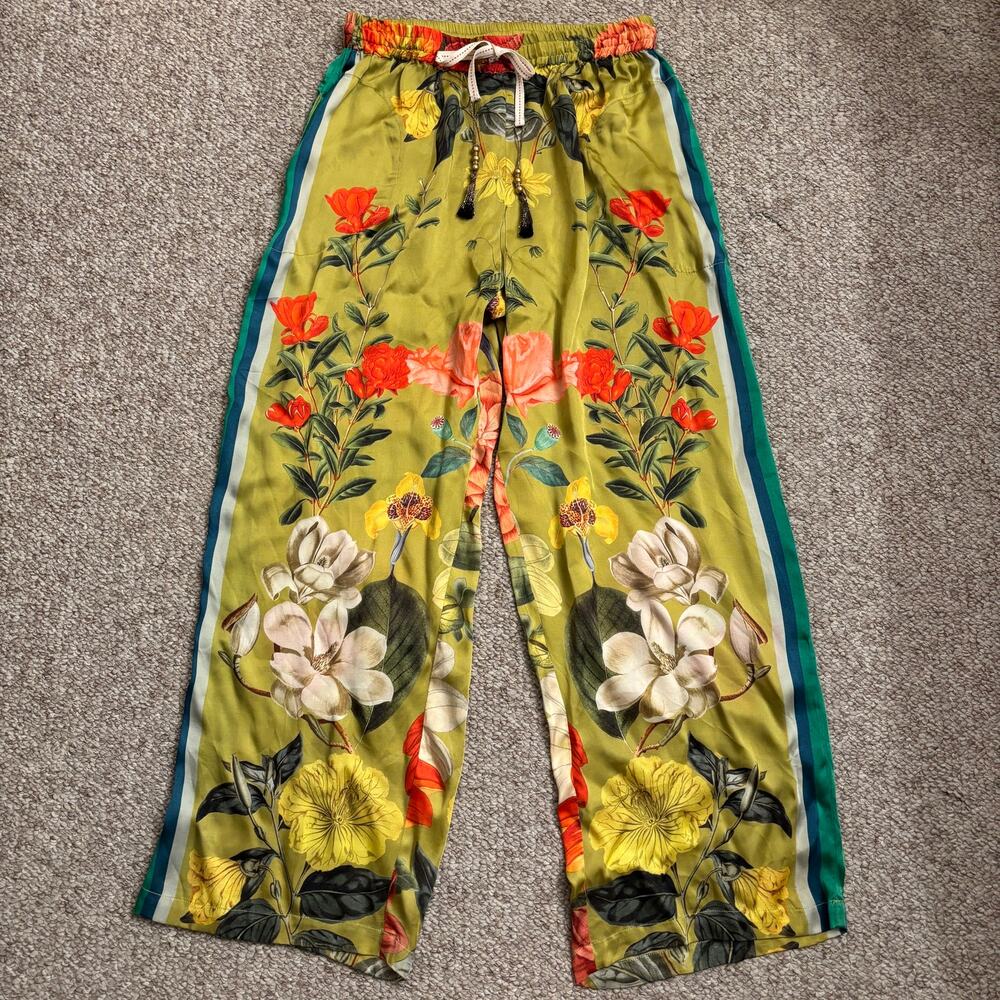 Arratta French Riviera pants bright green floral wide leg size medium - Picture 2 of 8